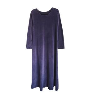 Vintage Dress Blue Velvet Size M Minimal 90s Goth Scoop Neck Long Sleeve Maxi